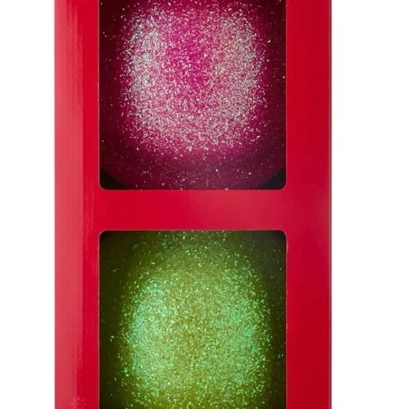 Jumbo Glittery Lime Green & Pink Christmas Ornaments, 4 Total - Picture 2 of 2